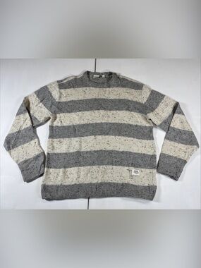 Katin Sweater Knit Crew Neck Pullover Wool Blend Striped Gray Light Men's S